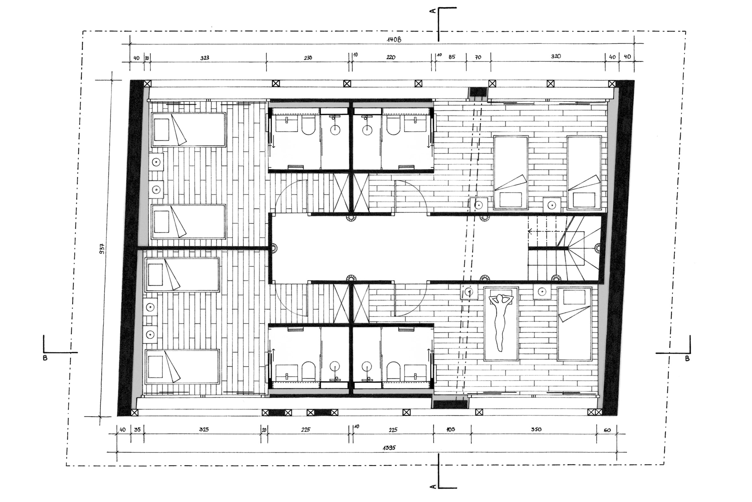Rénovation d’une ancienne cure vaudoise. Transformation et rénovation. Plan 1er étage.
